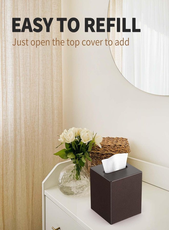 Livelab Metal Tissue Box Cover, Square Tissue Box Holder Modern Decor Facial Napkin Holder Dispenser for Bathroom Vanity Countertop, Living Room, Bedroom, Office | Brown Pebble Grain - Image 4